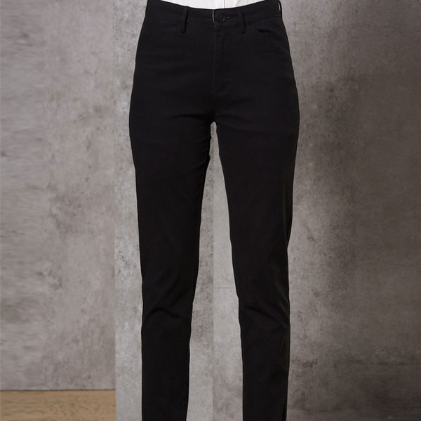 Boston ladies slim-fit stretch chino pants, plain, comfortable, and made from a cotton-spandex blend, suitable for corporate or business casual uniform wear.