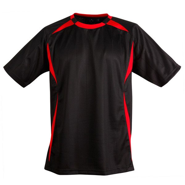 Black CoolDry soccer jersey with red contrast panels on shoulders and sides
