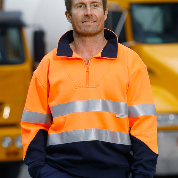 Shop Hi Vis Fleecy Sweater with Collar + 3M Tape