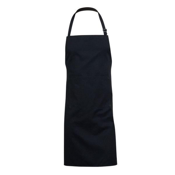 Black twill apron with front pocket and adjustable neck strap