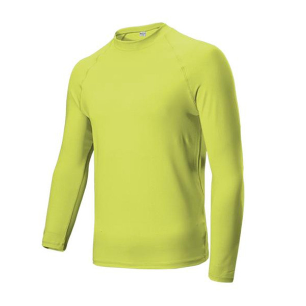 Yellow Plain Stashing children's long sleeve rashie (rash guard) shirt with UPF 50+ sun protection, made from polyester/spandex for swimming, water sports, and team use.