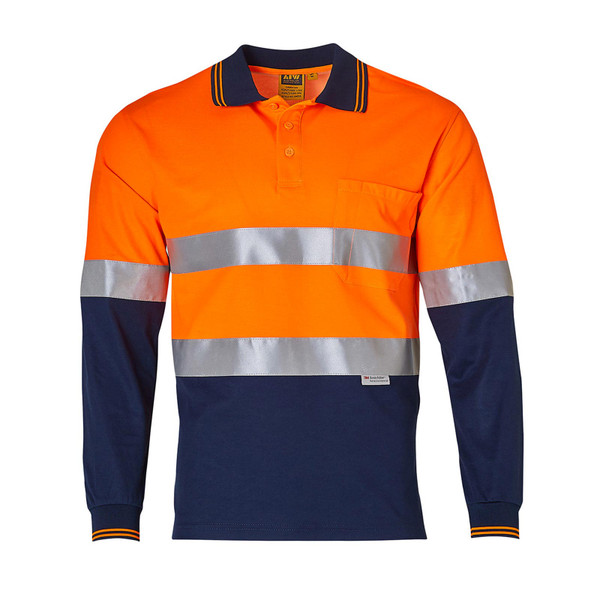 orange+navy | Mens TrueDry Safety Long Sleeve Polo + 3M Tape