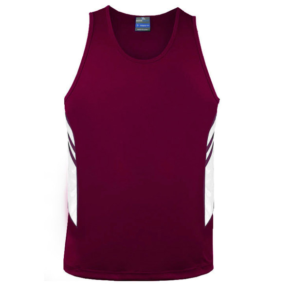 Plain Mens Sports Contrast Singlet | Maroon+White