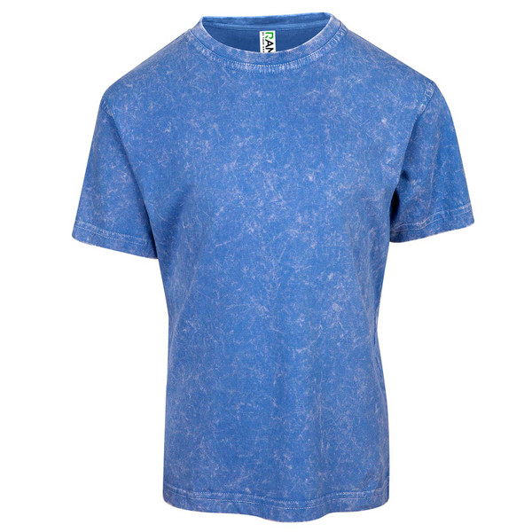 Periwinkle blue stone washed cotton t-shirt with crew neck and mottled texture finish
