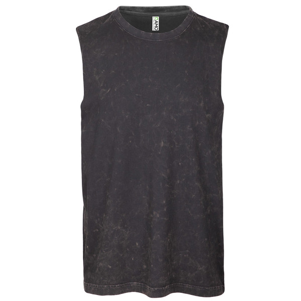 Charcoal grey stone washed cotton muscle tank with textured finish and crew neckline