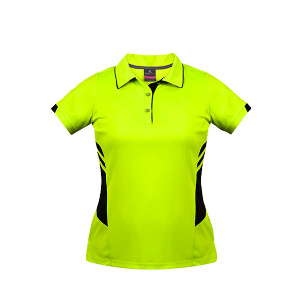 Neon Yellow+Black | Plain Ladies Contrast Sports Polo Shirt