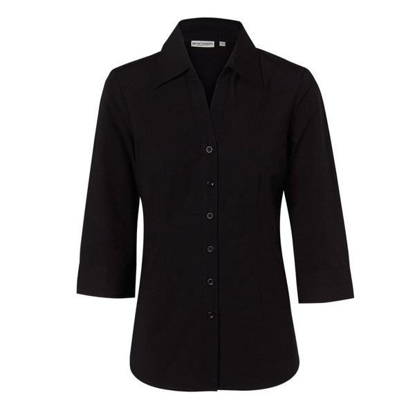 Black | Ladies Cotton/Poly Stretch Shirt | 3/4 Sleeve