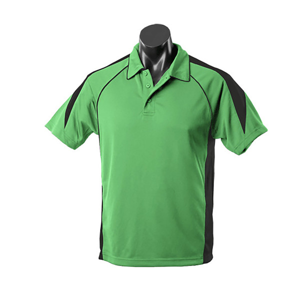 Apple Green+Black | Kids Contrast Piping & Panel Sport Polo