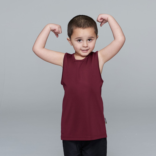 Badger Kids Plain Mini Waffle Knit Poly Singlet, a breathable, quick-dry tank top ideal for children's sports, athletics, or warm weather wear.