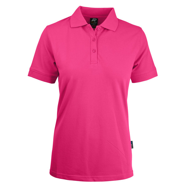 Pink | Bulk Buy Blank Womens Cotton Stretch Polo Shirt