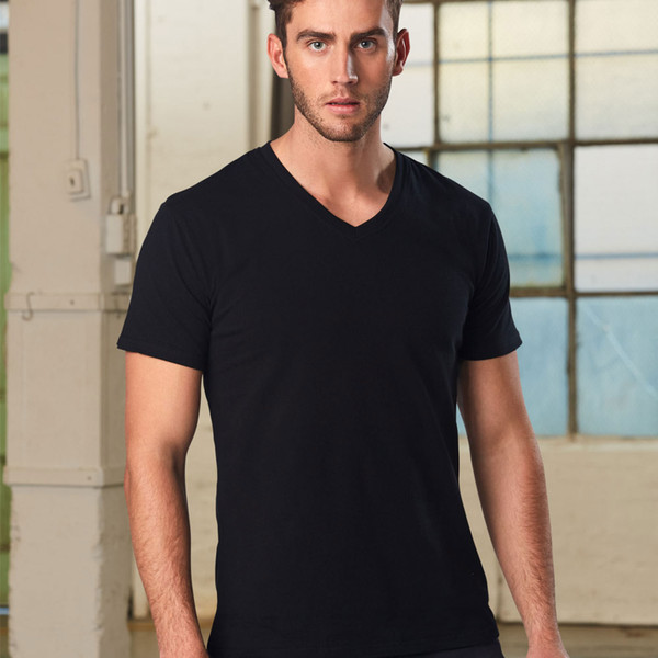 Shop Wholesale Plain Black Cotton Stretch V Neck Tshirts