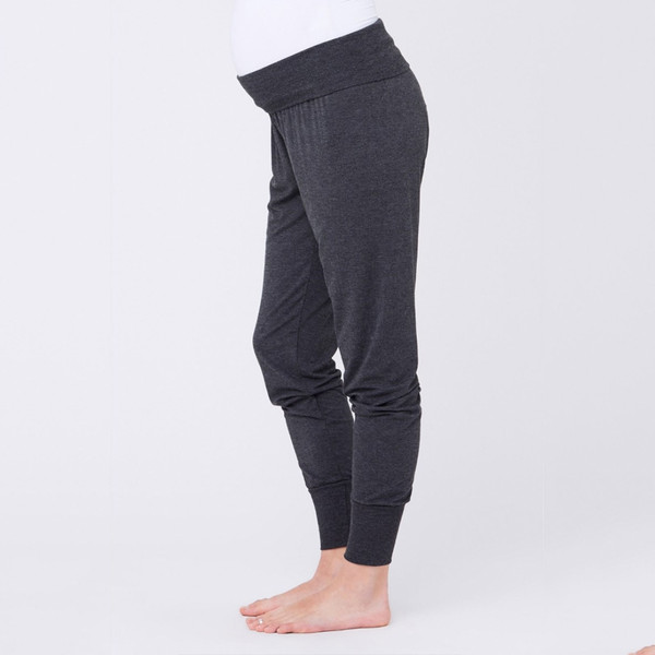 Charcoal grey maternity lounge pants with elasticated waistband and fitted ankle cuffs