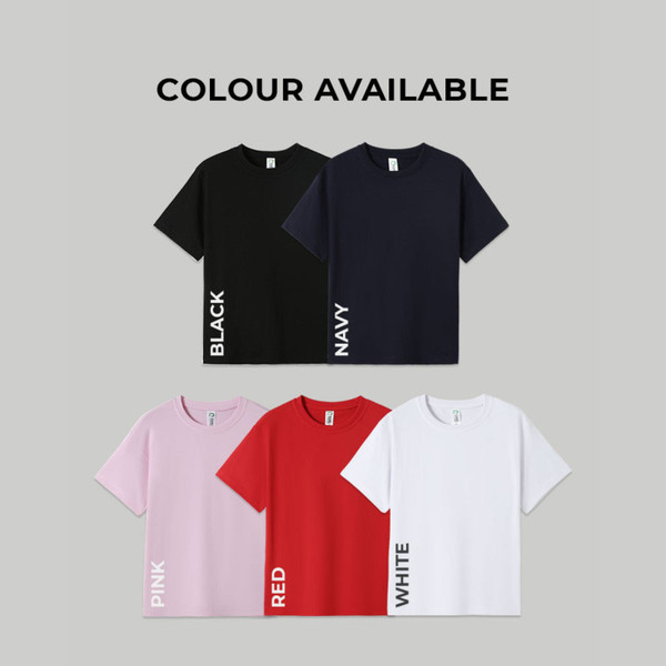 Organic cotton t-shirts displayed in black, navy, pale pink, red and white showing slim fit silhouette