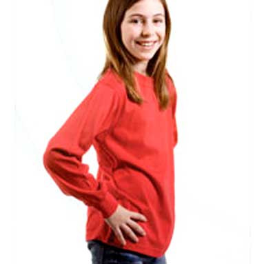Coral long sleeve cotton t-shirt with crew neck and set-in sleeves on child model