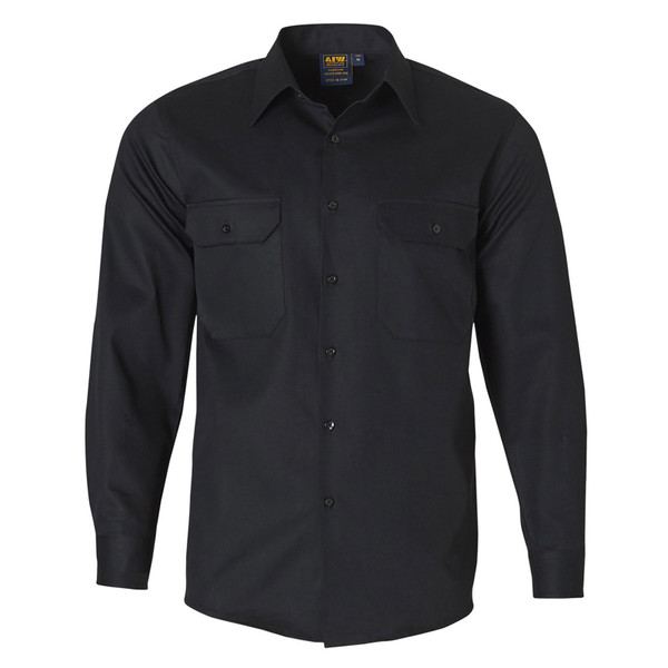 black | Shop Mens Cotton Drill Long Sleeve Work Shirt 