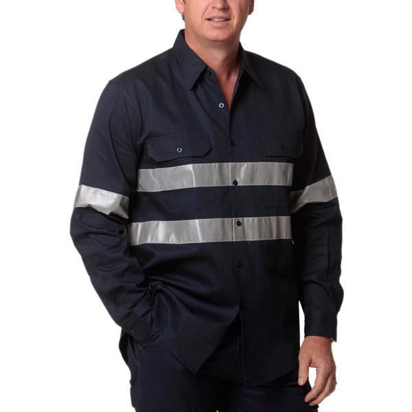 Mens Cotton Drill Long Sleeve Work Shirt with 3M Tapes 