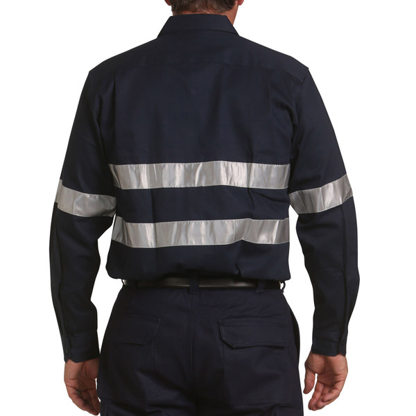 Mens Cotton Drill Long Sleeve Work Shirt with 3M Tapes 