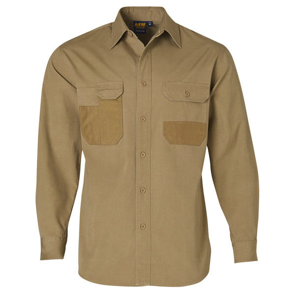 Khaki Brown | Shop Mens Durable Weave Canvas Long Sleeve Work Shirt