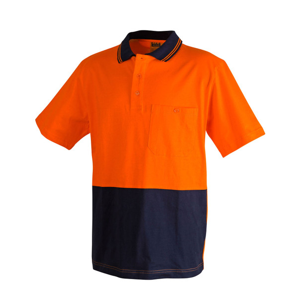 Orange+Navy | Bulk Discount Mens Cotton Jersey Safety Polo Shirt