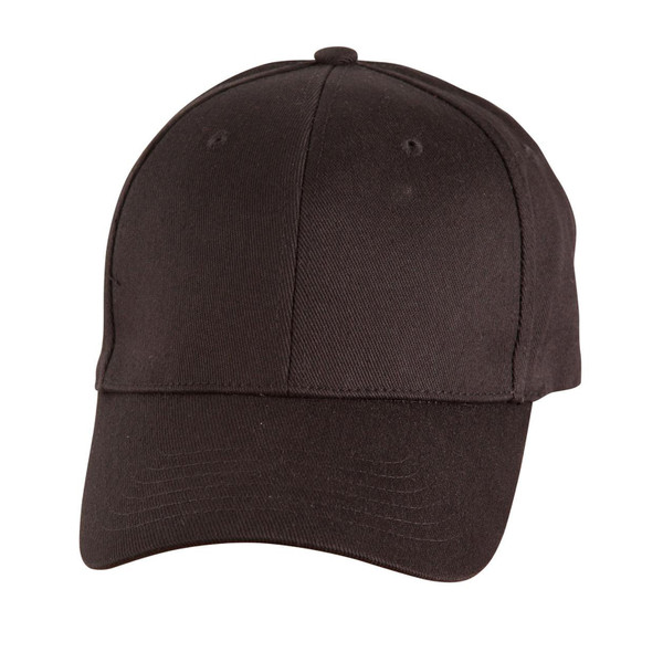 Black heavy brushed cotton cap with structured six-panel crown and curved visor