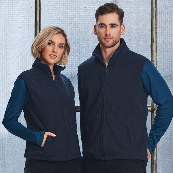 FREEDOM unisex anti-pill polar fleece vest (320gsm), featuring a full zip and side pockets for warm, windproof layering and winter workwear.