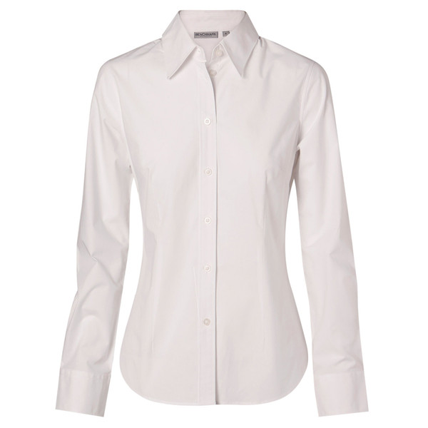 White tailored fit shirt with classic collar and long sleeves featuring princess seam detailing