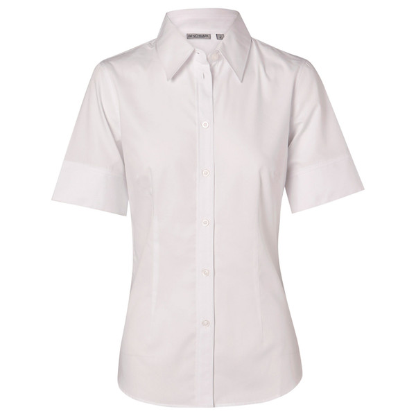 White | Womens Fine Twill Tailored Fit Business Shirt | Short Sleeve