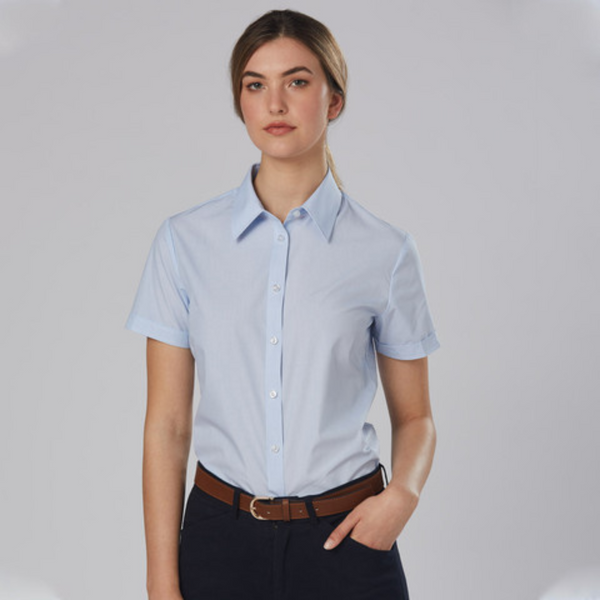 JAMES Ladies Fine Stripe Shirt Short Sleeve WS-M8211 Blank Clothing