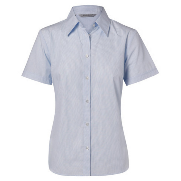 JAMES Ladies Fine Stripe Shirt Short Sleeve Pale Blue WS-M8211 Blank Clothing