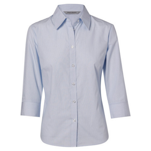JAMES Ladies Fine Stripe Shirt 34 Sleeve Pale Blue WS-M8213 Blank Clothing