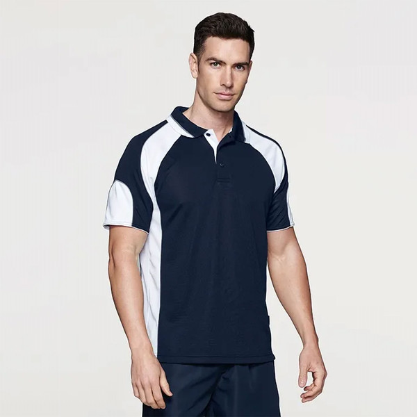 MURRAY Men's Sports Polo featuring Mini Waffle Driwear fabric for moisture-wicking comfort, a classic three-button placket, and a breathable fit for golf, team sports, or corporate uniforms.
