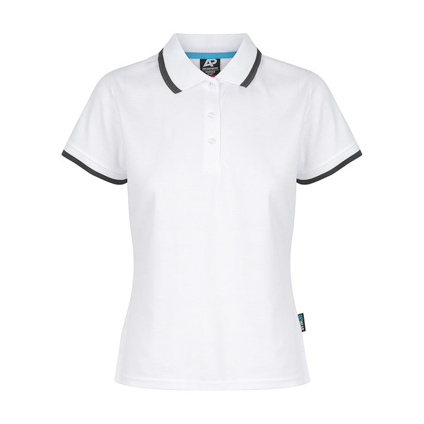 White+Slate Grey | Ladies Contrast Dri-Wear Antibacterial Polo