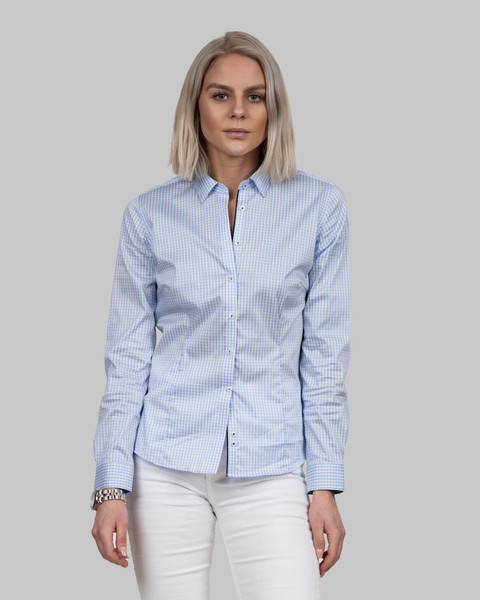 Yellow Bow 53 | Women's Checkered Long Sleeves Shirt Sky Blue Check