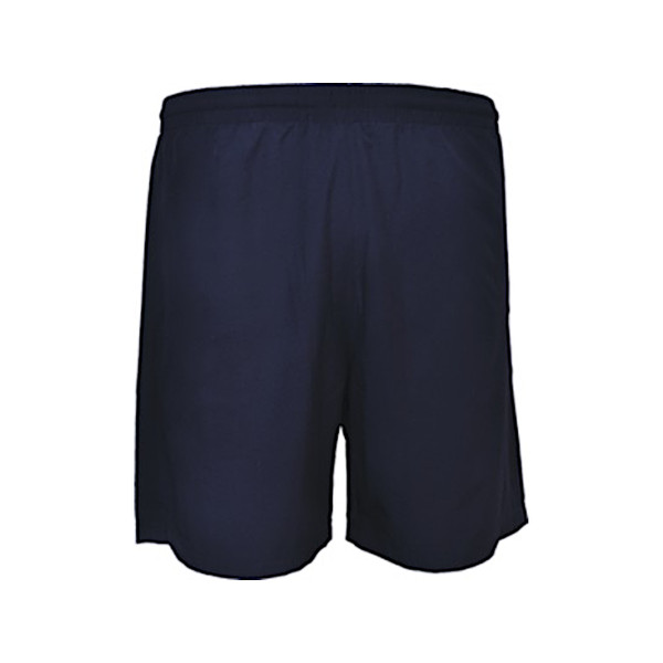 Navy blue kids running shorts with elastic waistband and side seams