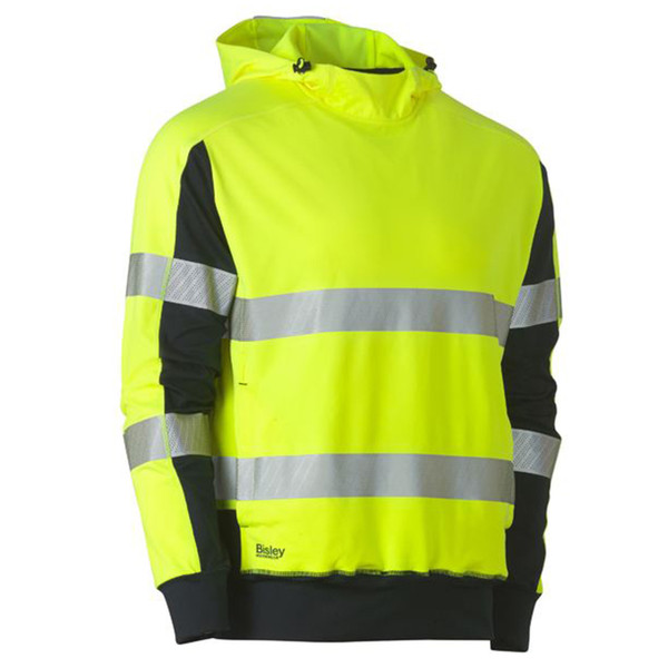Bisley Mens Taped Two Tone Hi Vis Contrast 4 Way Stretchy Hoodie - Yellow