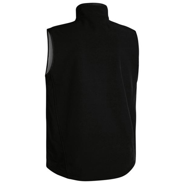 Black soft shell fleece vest with high collar and reflective piping detail