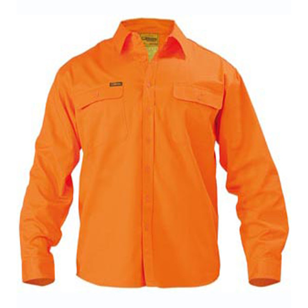 Bisley Hi Vis Long Sleeve Drill Shirt | chest pockets