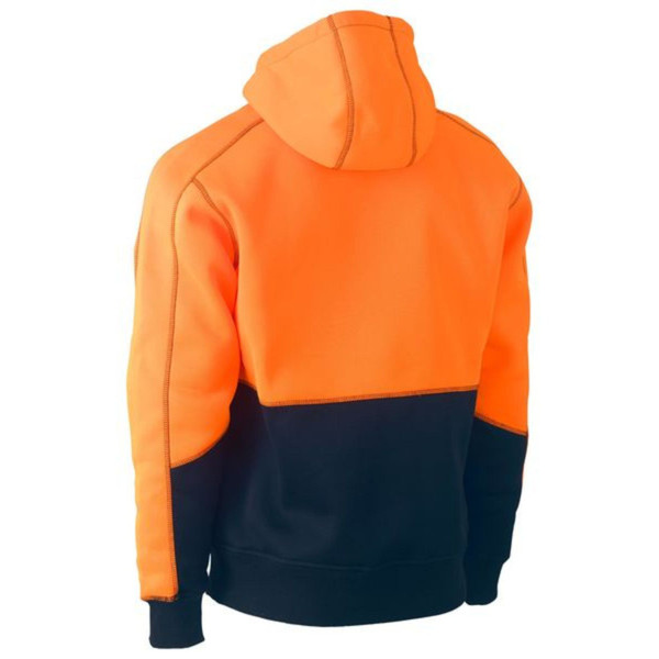 Mens Hi Vis Fleece Hoodie Pullover Jumper - Orange Navy