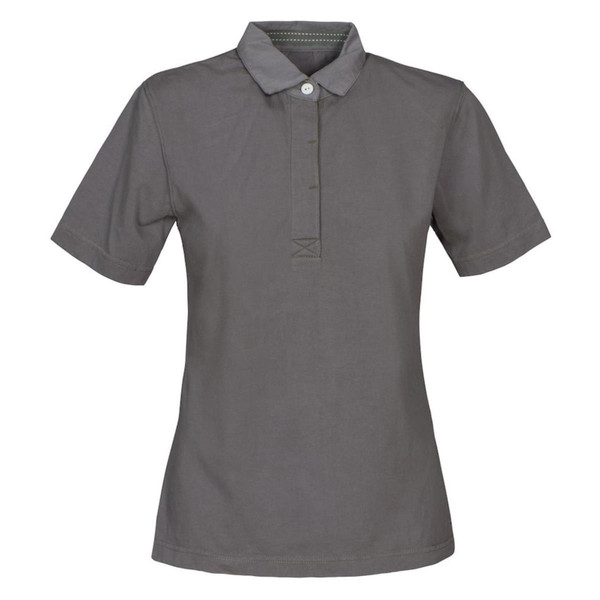 Charcoal grey ladies polo shirt with button placket and collar