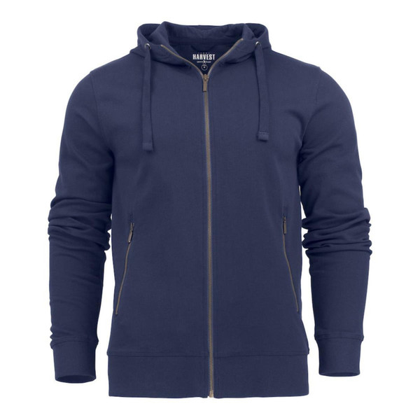 Men Plain Terry Cotton Hooded Jacket - Navy