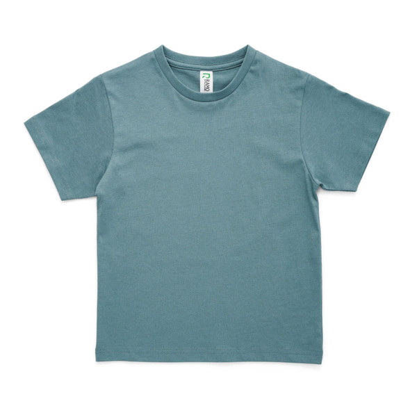 Dusty teal kids t-shirt with crew neck and short sleeves on white background