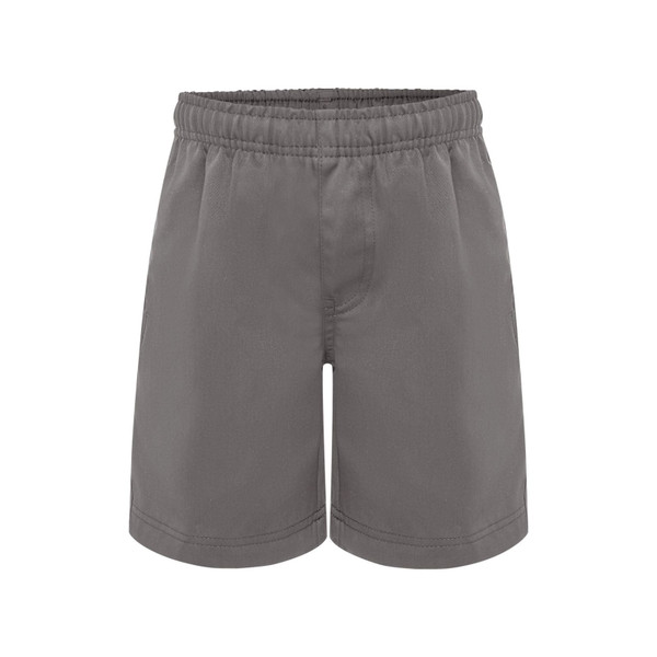 Charcoal grey kids' school shorts with elasticised waistband and straight leg design