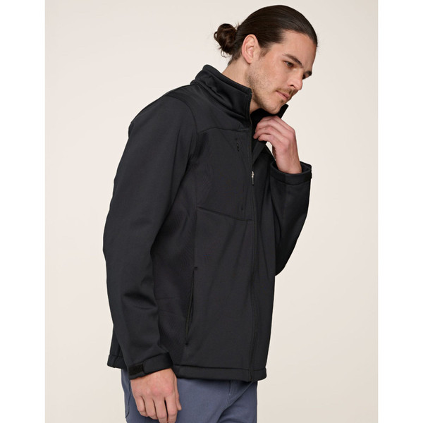 Amos Men's Sustainable Softshell Corporate Jacket, made from recycled materials, ideal for professional uniform and eco-friendly business wear.