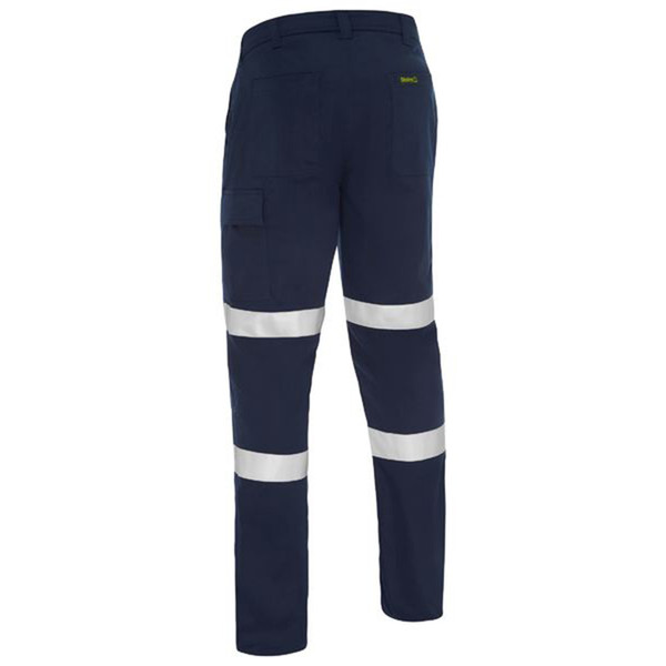 Navy cargo work pant with dual silver reflective biomotion tape bands and side cargo pocket