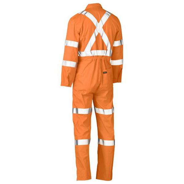 Orange hi-vis coverall with silver X-back reflective tape and segmented arm and leg taping