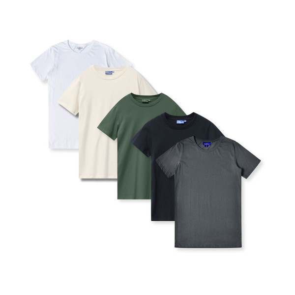 LOFT 3 PACK | Mens Premium Cotton Tee: White, Natural, Green, Black, Charcoal Bundle