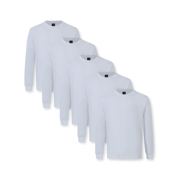 STEVIE 5 PACK | Mens Premium Long Sleeve Tee: White Bundle