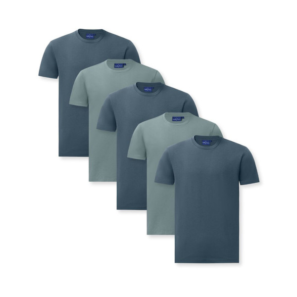 5 Pack of Mens Premium New Tech Cotton Face Tshirt - Slate, Pastel Blue