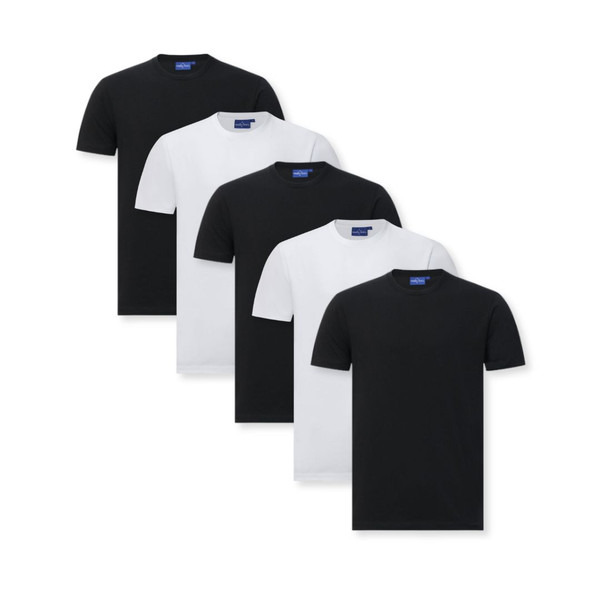 5 Pack of Mens Premium New Tech Cotton Face Tshirt - Black, White