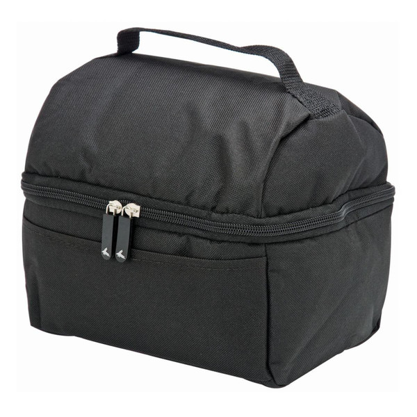 Charcoal insulated lunch box with dual zipper compartments and carry handle